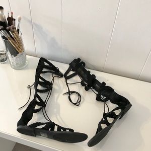 Charlotte Russe Black Gladiator Lace Up Sandals